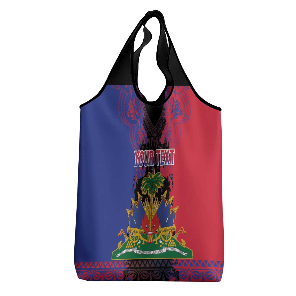 Personalised Haitian Heritage Month Grocery Bag Coat Of Arms With Dashiki Pattern