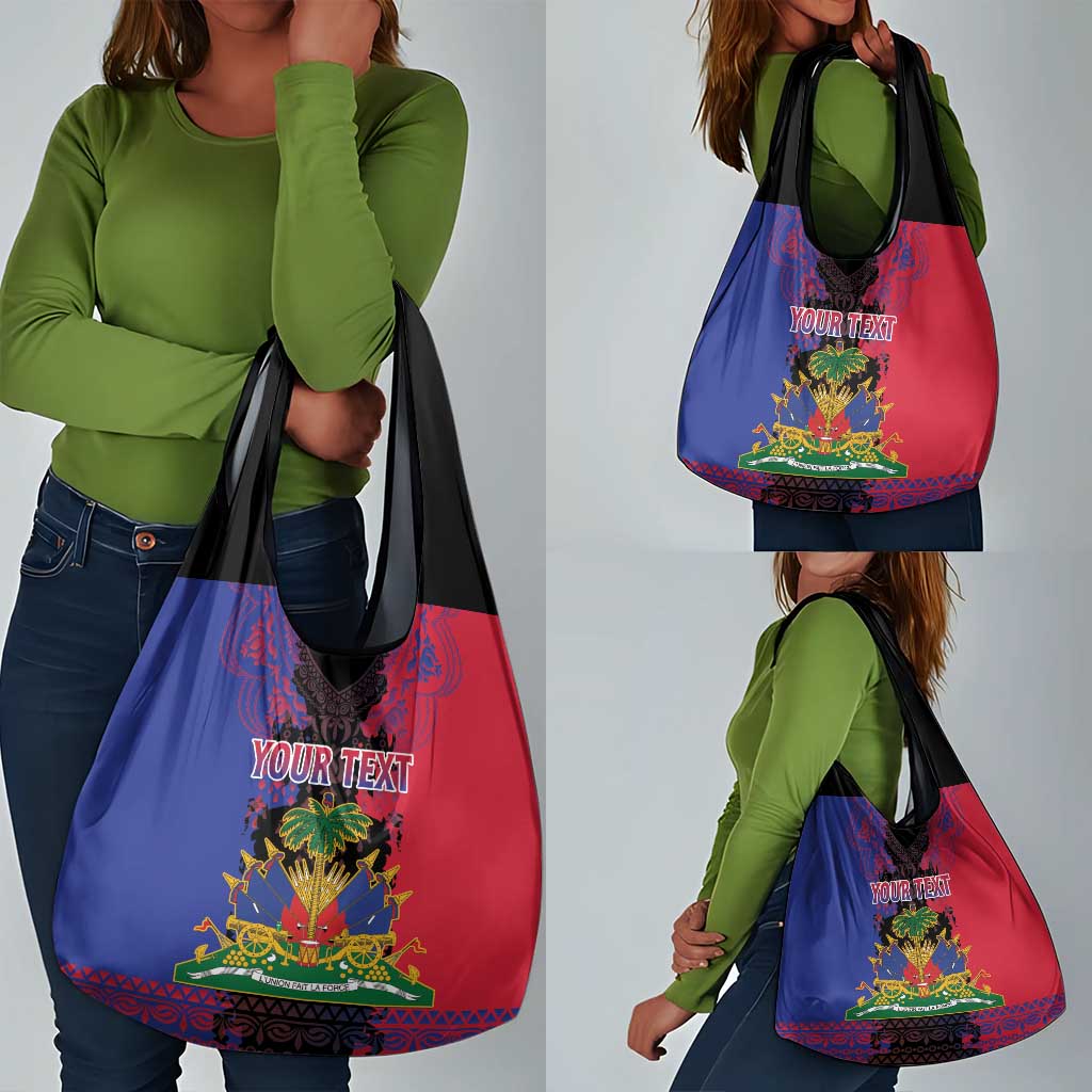 Personalised Haitian Heritage Month Grocery Bag Coat Of Arms With Dashiki Pattern