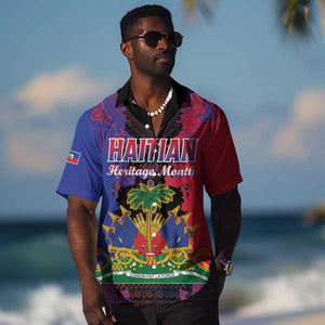 Personalised Haitian Heritage Month Hawaiian Shirt Coat Of Arms With Dashiki Pattern