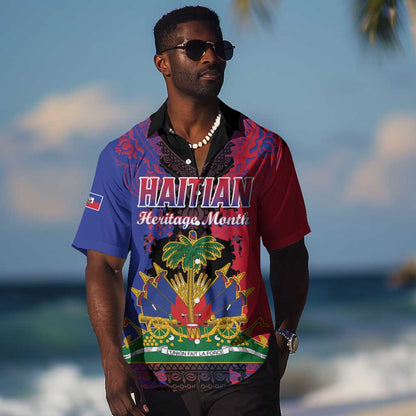 Personalised Haitian Heritage Month Hawaiian Shirt Coat Of Arms With Dashiki Pattern