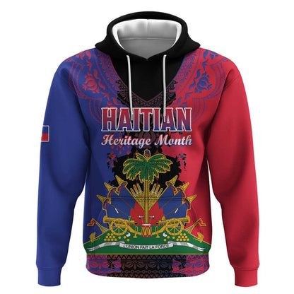 Personalised Haitian Heritage Month Hoodie Coat Of Arms With Dashiki Pattern