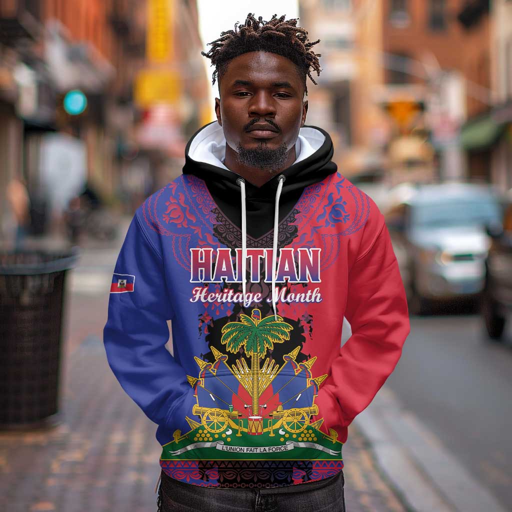 Personalised Haitian Heritage Month Hoodie Coat Of Arms With Dashiki Pattern