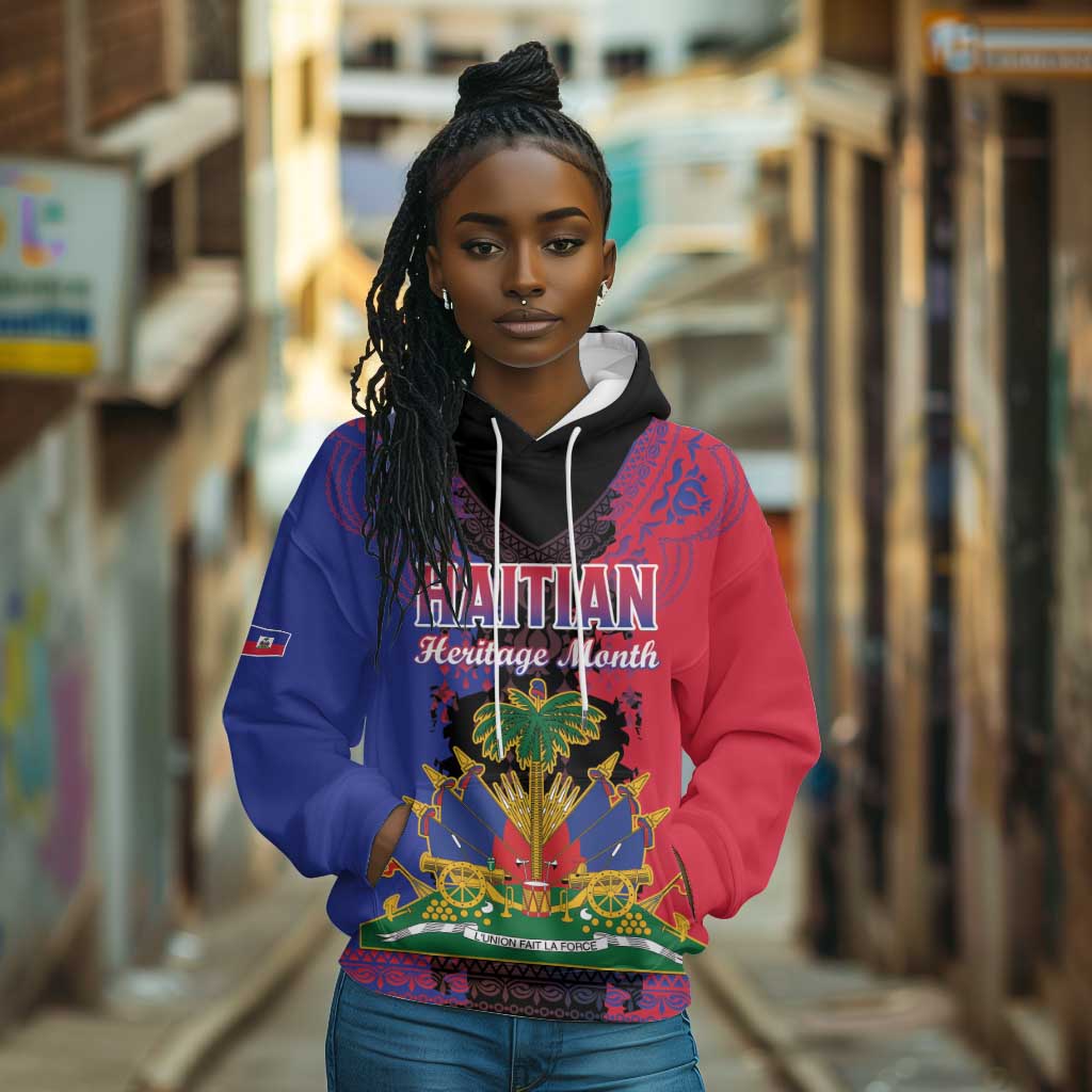 Personalised Haitian Heritage Month Hoodie Coat Of Arms With Dashiki Pattern