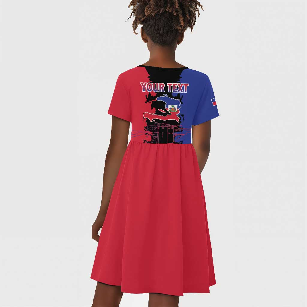 Personalised Haitian Heritage Month Kid Short Sleeve Dress Coat Of Arms With Dashiki Pattern