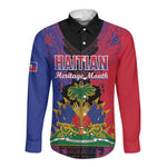 Personalised Haitian Heritage Month Long Sleeve Button Shirt Coat Of Arms With Dashiki Pattern