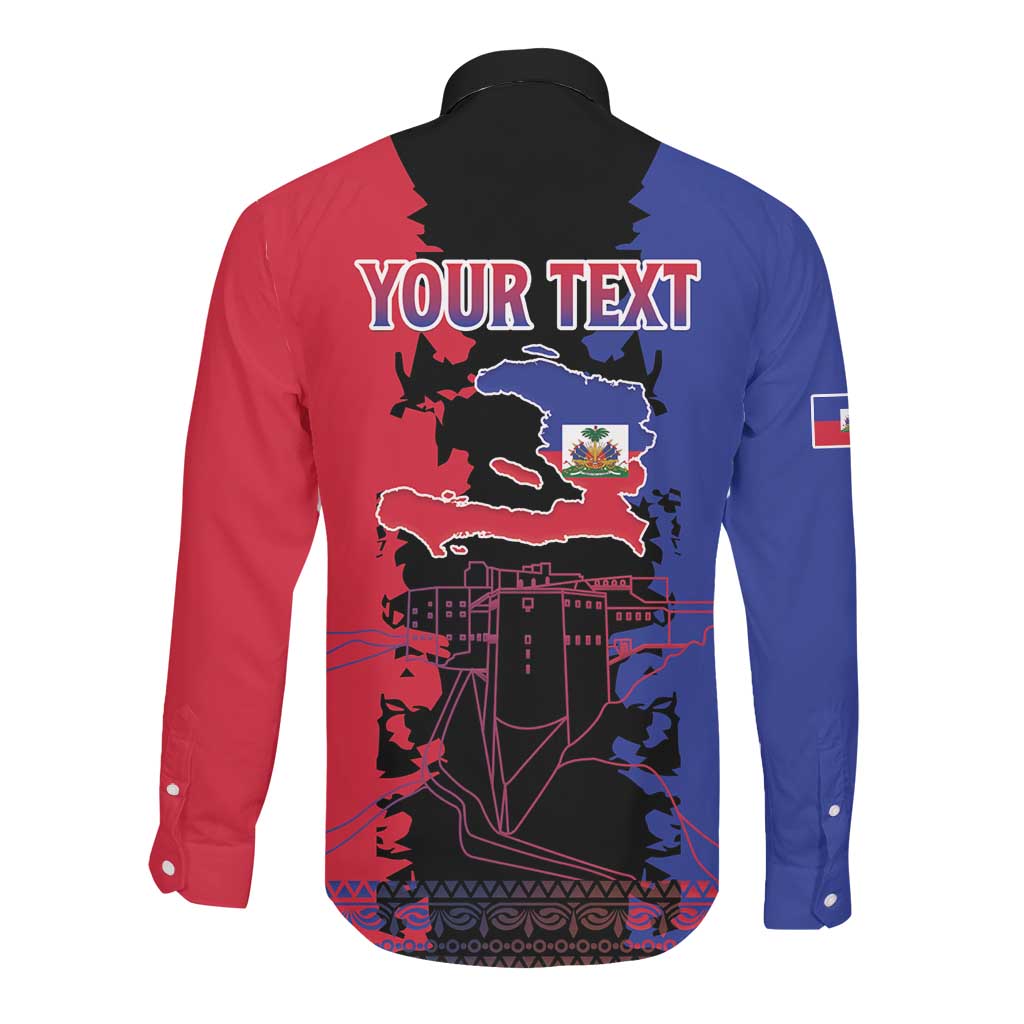 Personalised Haitian Heritage Month Long Sleeve Button Shirt Coat Of Arms With Dashiki Pattern
