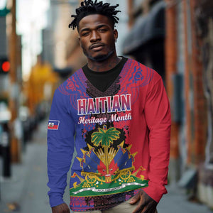 Personalised Haitian Heritage Month Long Sleeve Shirt Coat Of Arms With Dashiki Pattern