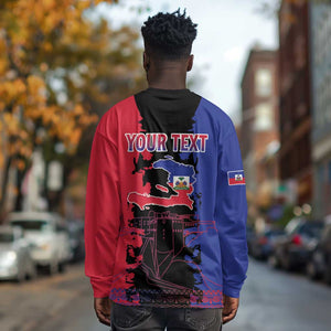 Personalised Haitian Heritage Month Long Sleeve Shirt Coat Of Arms With Dashiki Pattern