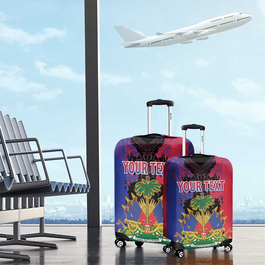 Personalised Haitian Heritage Month Luggage Cover Coat Of Arms With Dashiki Pattern