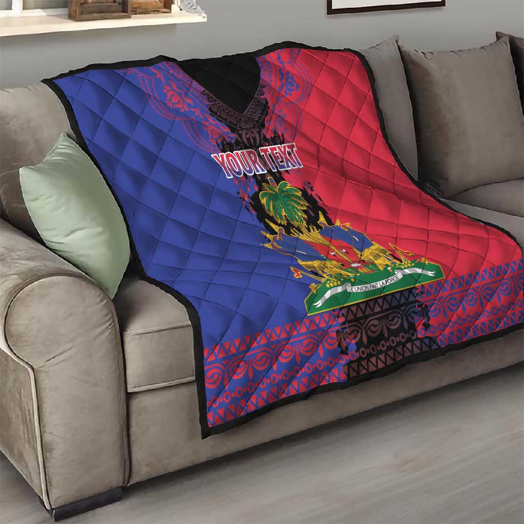 Personalised Haitian Heritage Month Quilt Coat Of Arms With Dashiki Pattern