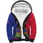 Personalised Haitian Heritage Month Sherpa Hoodie Coat Of Arms With Dashiki Pattern