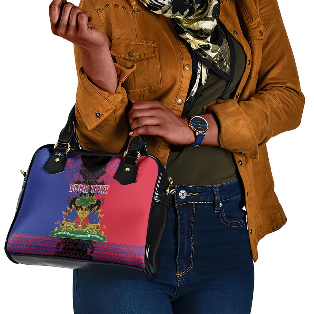 Personalised Haitian Heritage Month Shoulder Handbag Coat Of Arms With Dashiki Pattern