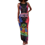 Personalised Haitian Heritage Month Tank Maxi Dress Coat Of Arms With Dashiki Pattern