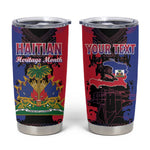 Personalised Haitian Heritage Month Tumbler Cup Coat Of Arms With Dashiki Pattern