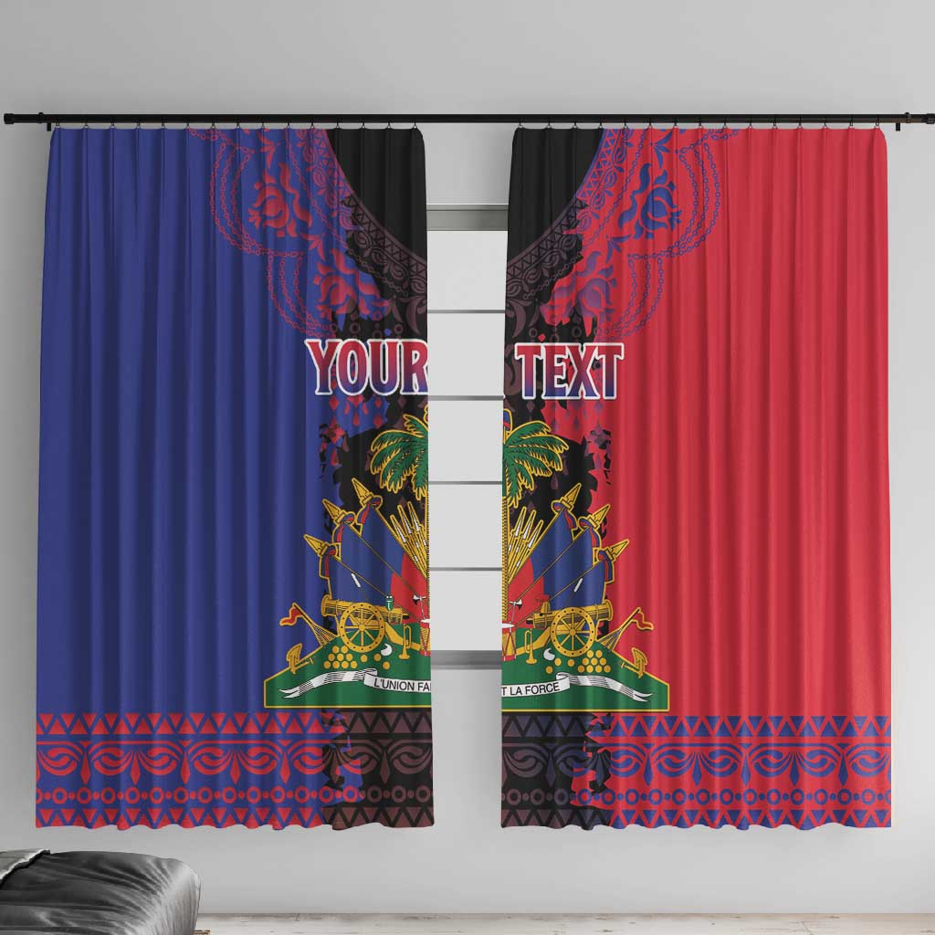 Personalised Haitian Heritage Month Window Curtain Coat Of Arms With Dashiki Pattern