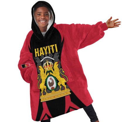 Personalised First Empire Of Haiti Kid Wearable Blanket Hoodie Coat Of Arms Sporty Style