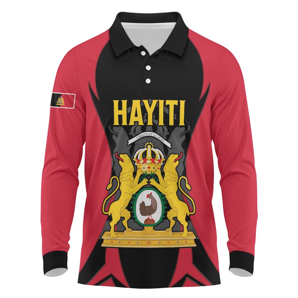 Personalised First Empire Of Haiti Long Sleeve Polo Shirt Coat Of Arms Sporty Style