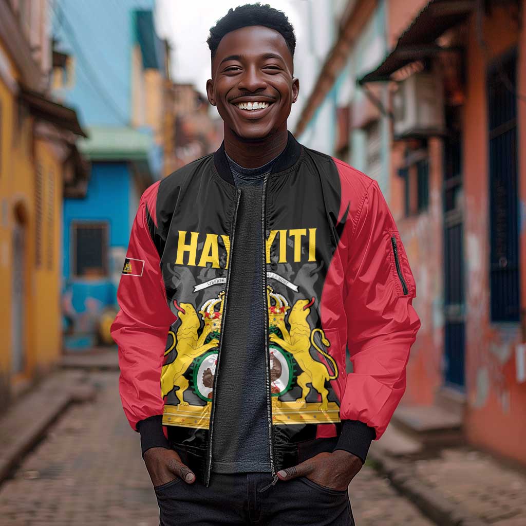 Personalised First Empire Of Haiti Sleeve Zip Bomber Jacket Coat Of Arms Sporty Style