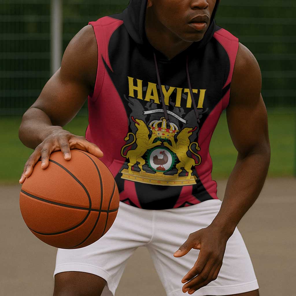 Personalised First Empire Of Haiti Sleeveless Hoodie Coat Of Arms Sporty Style - African Pride
