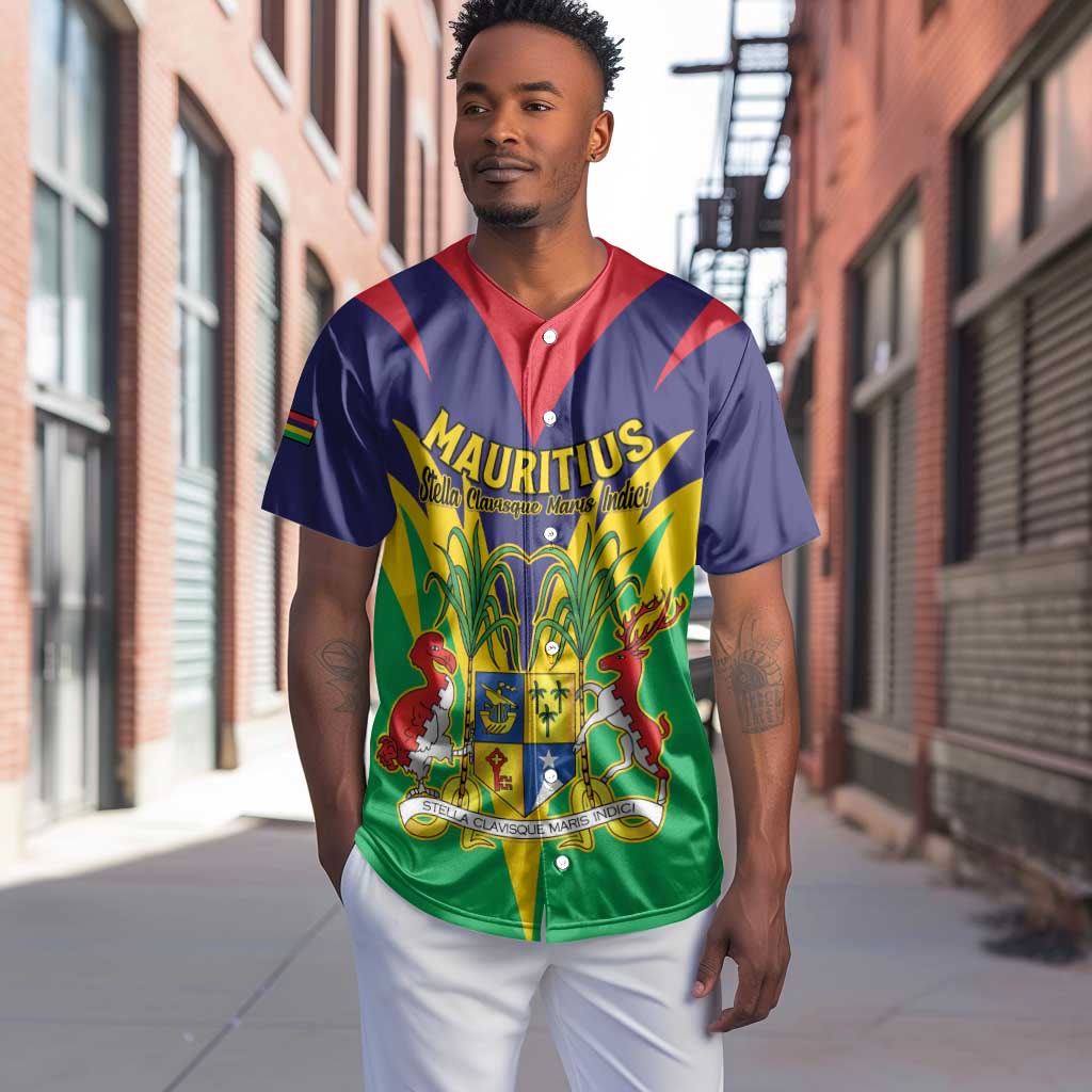 Personalised Republique de Maurice Baseball Jersey Coat Of Arms Flag Style