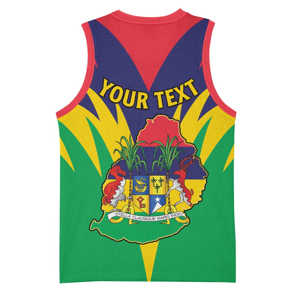 Personalised Republique de Maurice Basketball Jersey Coat Of Arms Flag Style LT15