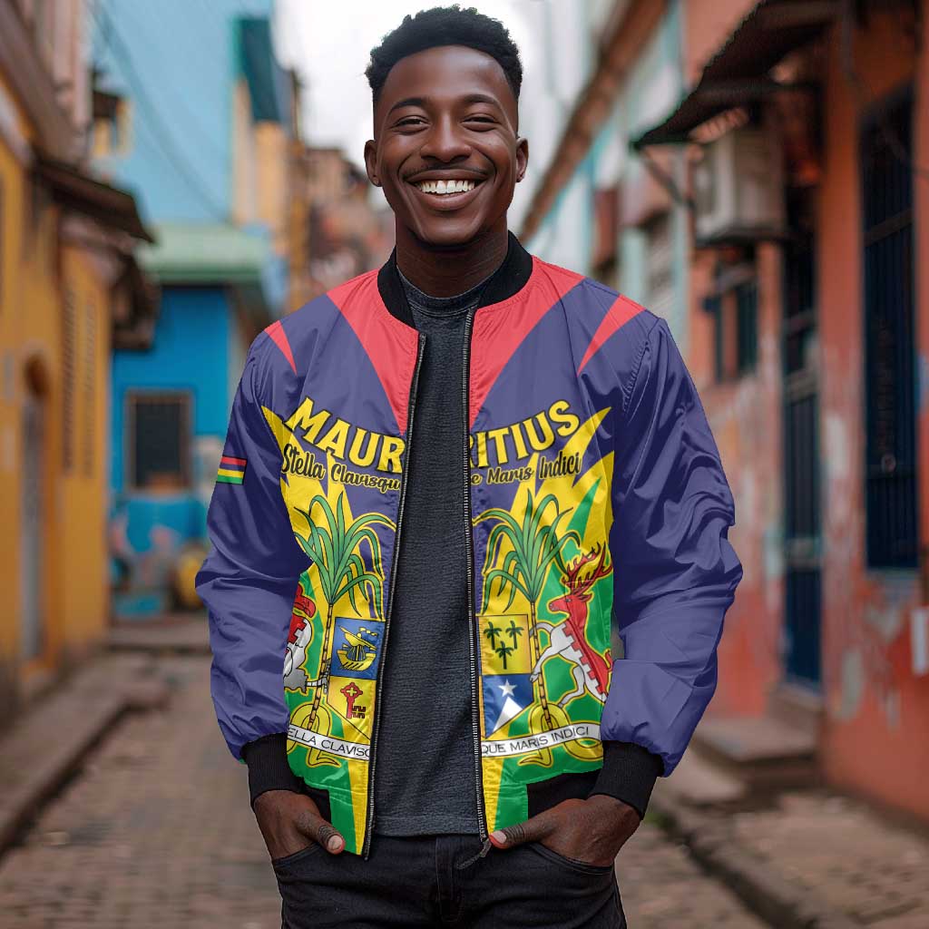 Personalised Republique de Maurice Bomber Jacket Coat Of Arms Flag Style