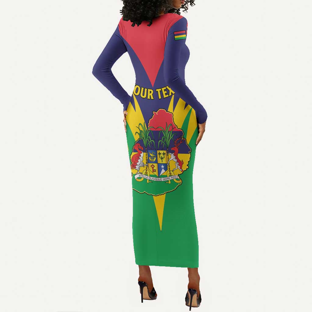 Personalised Republique de Maurice Long Sleeve Bodycon Dress Coat Of Arms Flag Style LT15