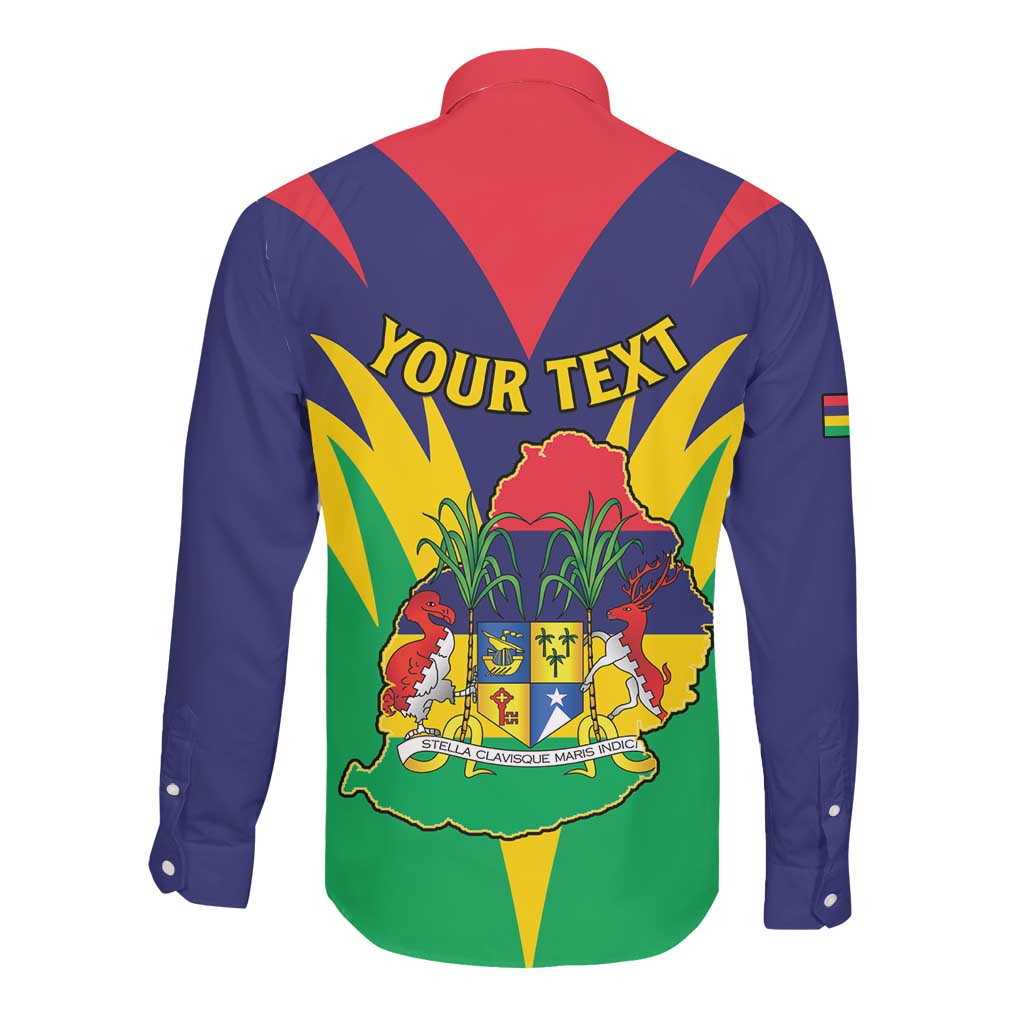 Personalised Republique de Maurice Long Sleeve Button Shirt Coat Of Arms Flag Style