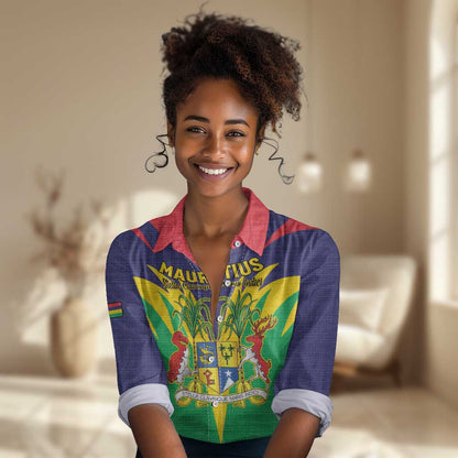 Personalised Republique de Maurice Women Casual Shirt Coat Of Arms Flag Style