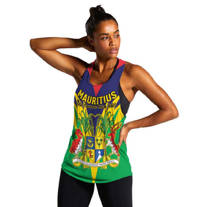 Personalised Republique de Maurice Women Racerback Tank Coat Of Arms Flag Style