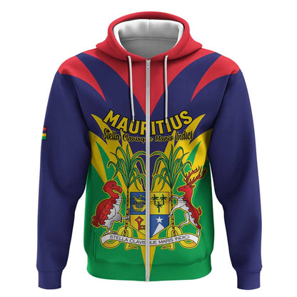 Personalised Republique de Maurice Zip Hoodie Coat Of Arms Flag Style