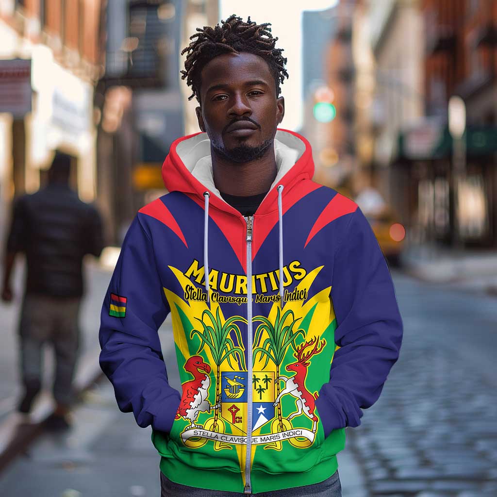 Personalised Republique de Maurice Zip Hoodie Coat Of Arms Flag Style
