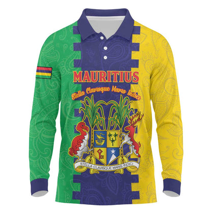 Personalised Republique de Maurice Long Sleeve Polo Shirt Stella Clavisque Maris Indici