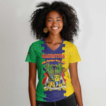 Personalised Republique de Maurice Women V-Neck T-Shirt Stella Clavisque Maris Indici
