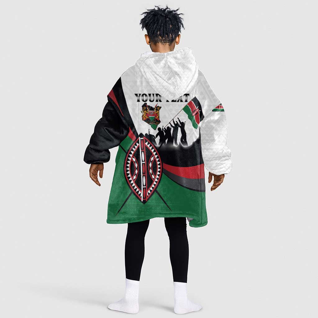 Personalised Kenya Kid Wearable Blanket Hoodie Madaraka Day - Maasai Shield