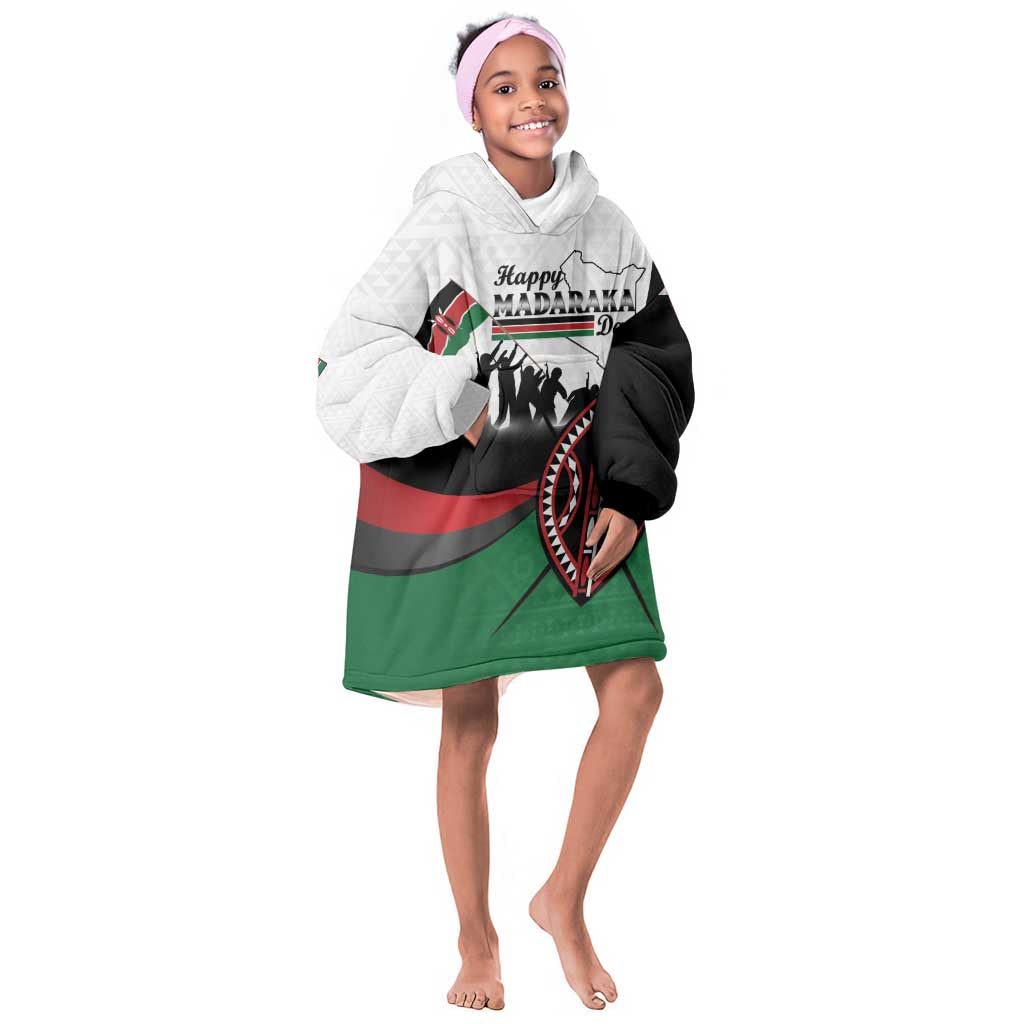 Personalised Kenya Kid Wearable Blanket Hoodie Madaraka Day - Maasai Shield