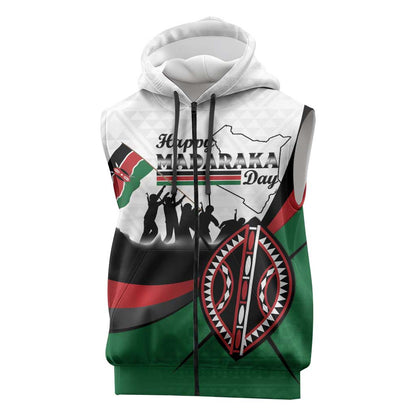 Personalised Kenya Sleeveless Zip Hoodie Madaraka Day - Maasai Shield - African Pride