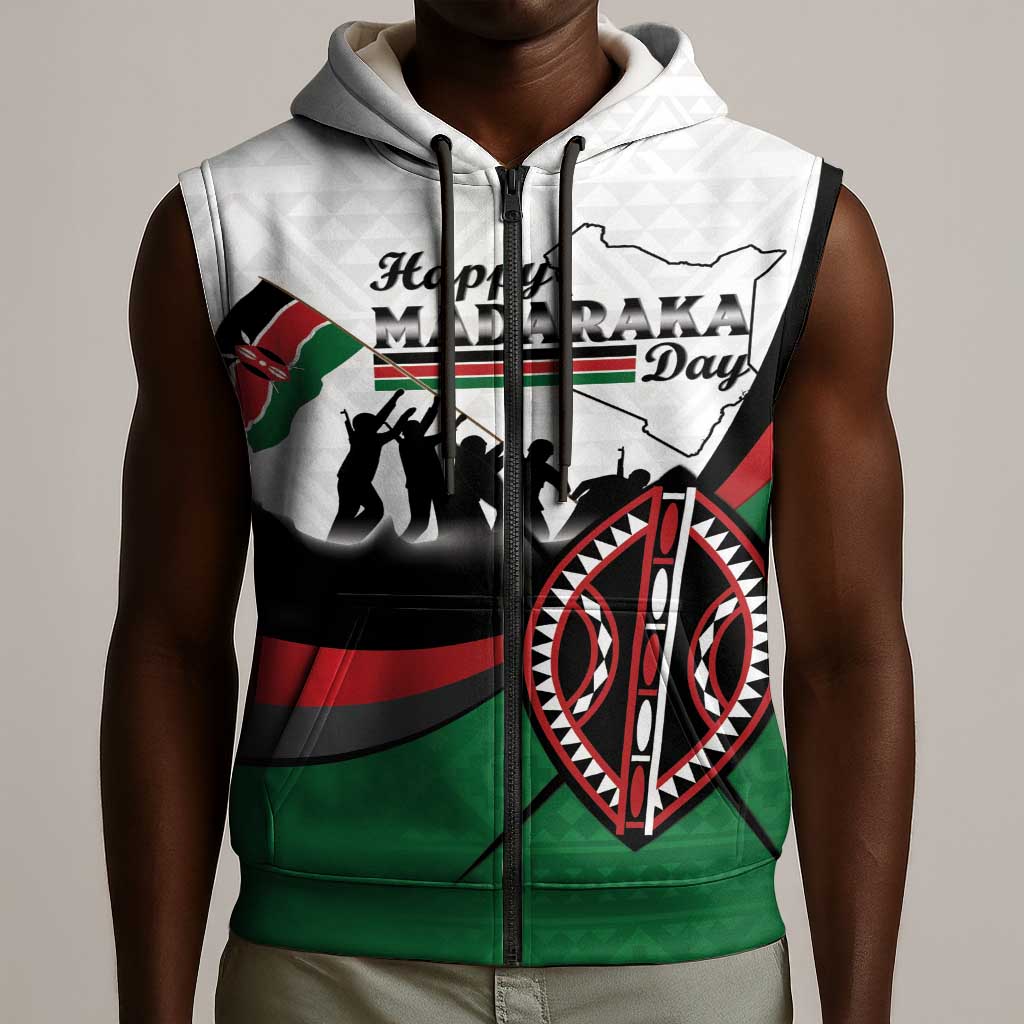 Personalised Kenya Sleeveless Zip Hoodie Madaraka Day - Maasai Shield - African Pride