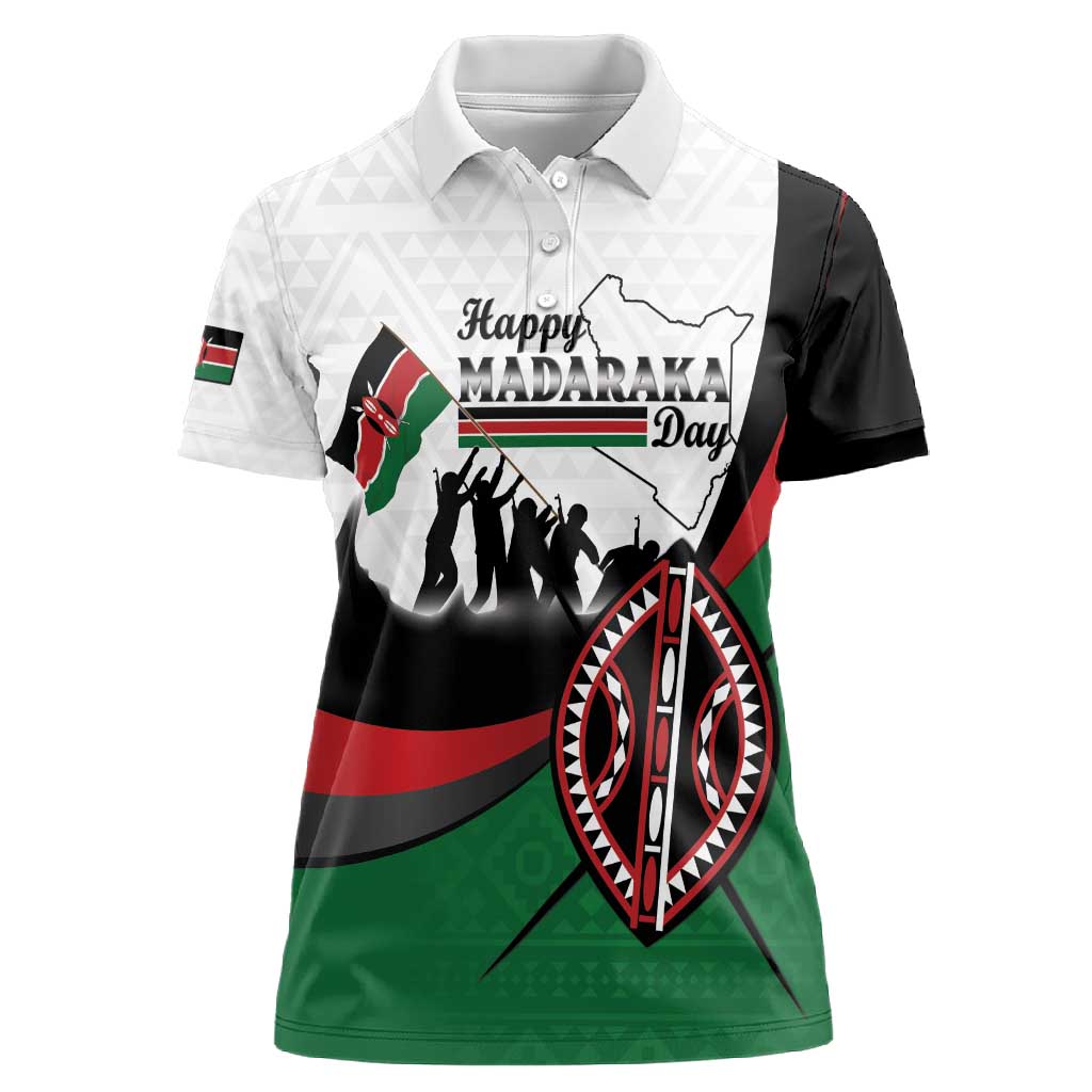 Personalised Kenya Women Polo Shirt Madaraka Day - Maasai Shield