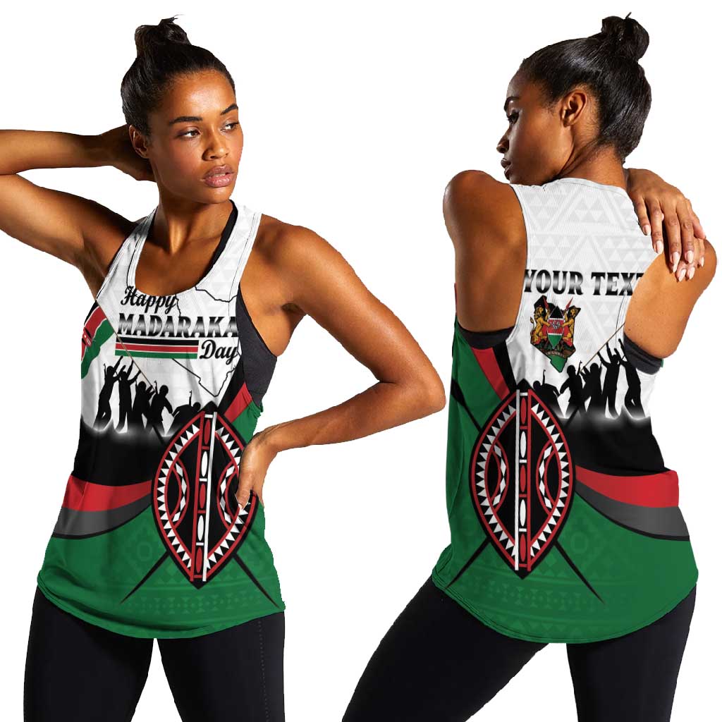 Personalised Kenya Women Racerback Tank Madaraka Day - Maasai Shield