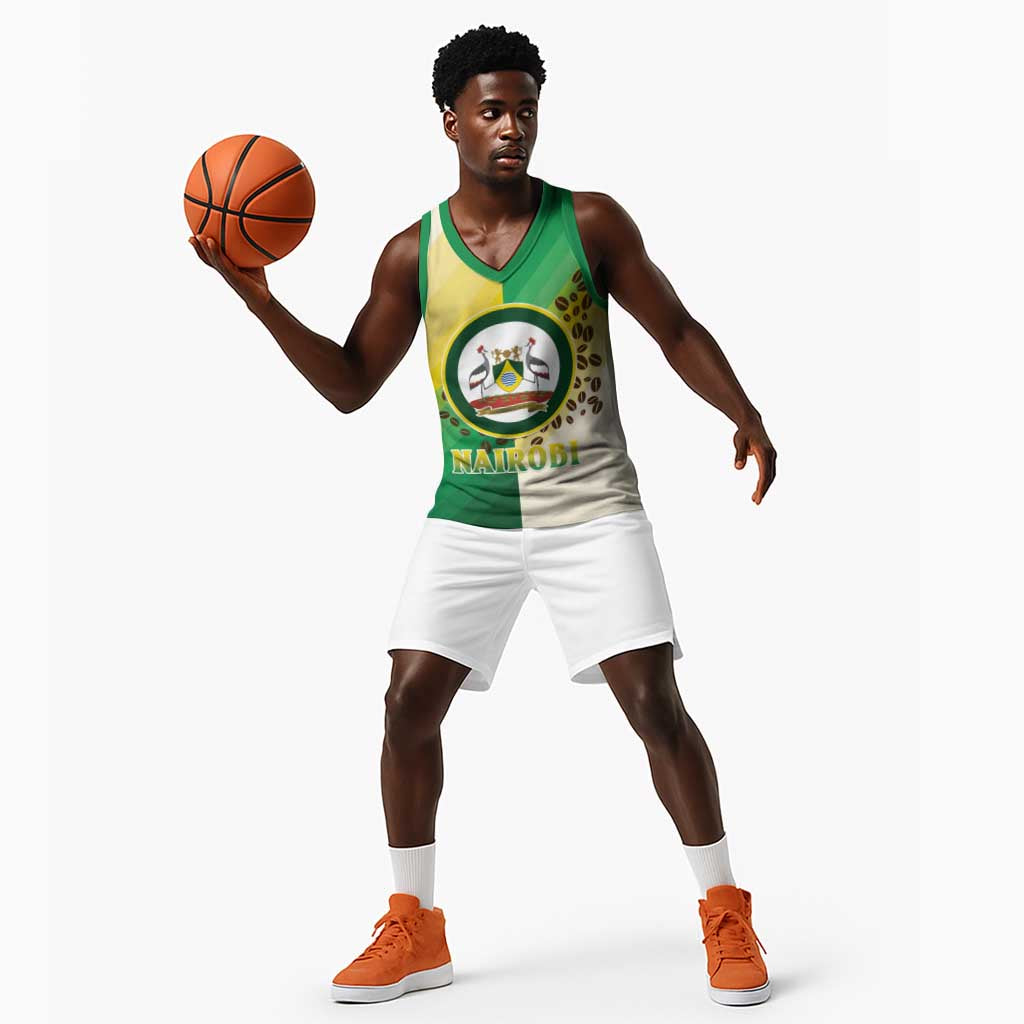 Personalised Nairobi Kenya Basketball Jersey Coat Of Arms With Coffee LT15