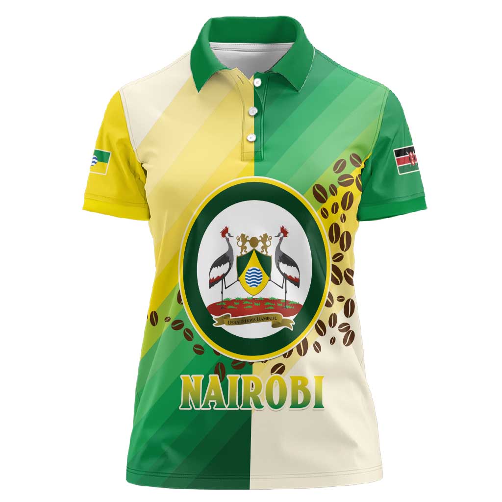 Personalised Nairobi Kenya Women Polo Shirt Coat Of Arms With Coffee