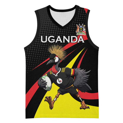 Jamhuri ya Uganda Rugby Custom Basketball Jersey With Black Crowned Crane Mascot LT15