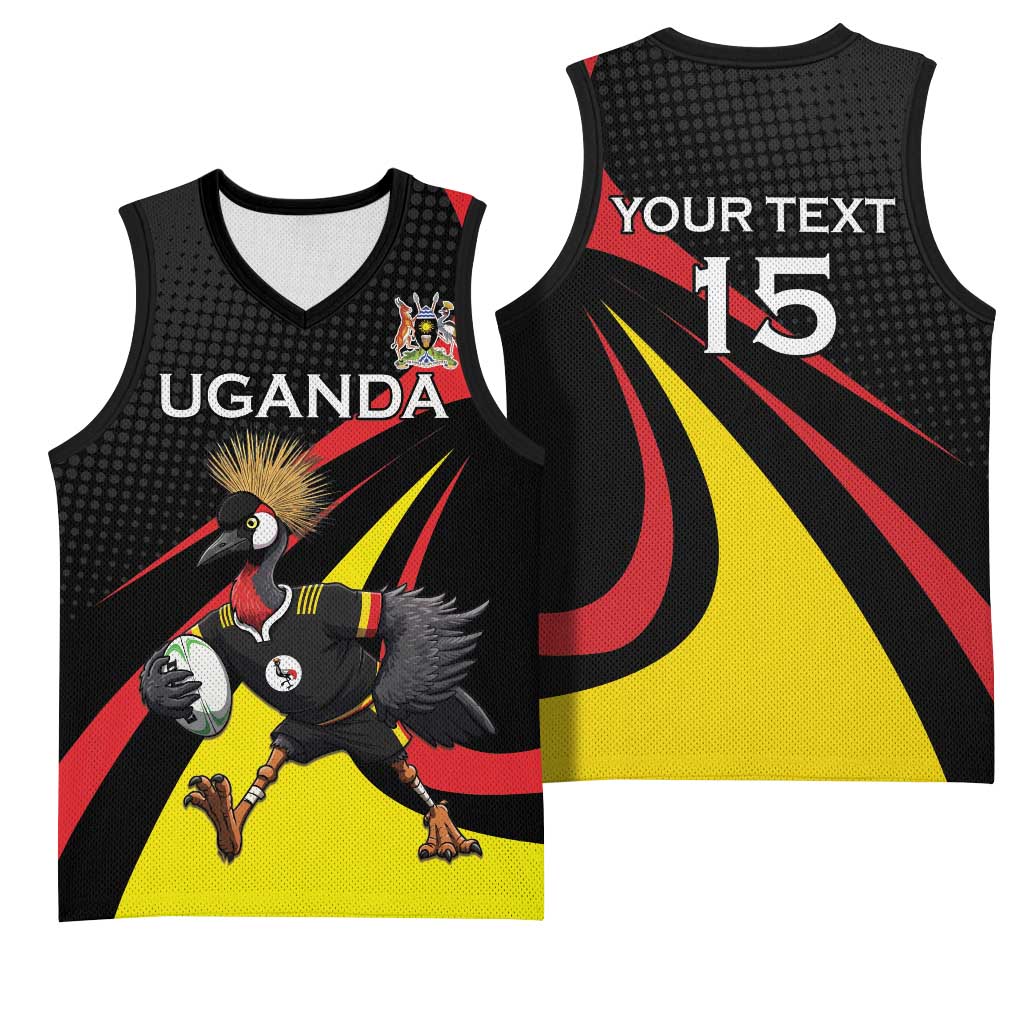 Jamhuri ya Uganda Rugby Custom Basketball Jersey With Black Crowned Crane Mascot LT15