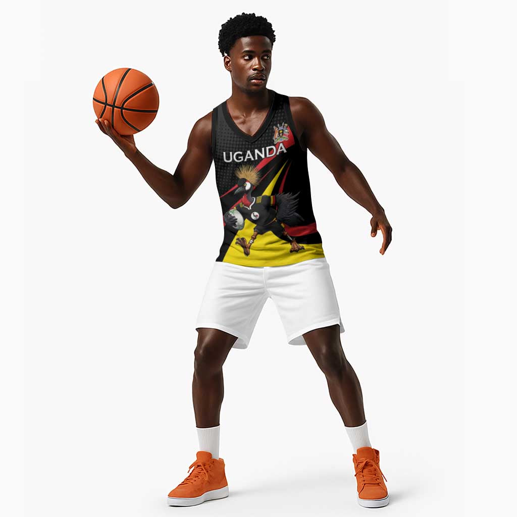 Jamhuri ya Uganda Rugby Custom Basketball Jersey With Black Crowned Crane Mascot LT15
