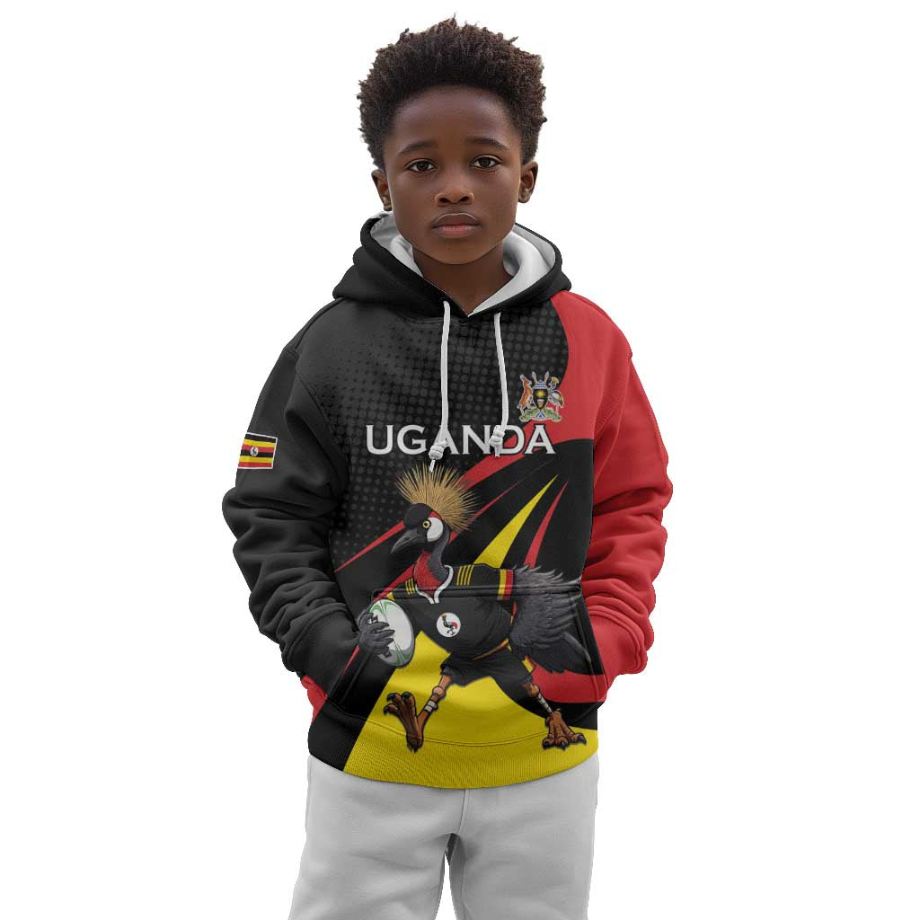 Jamhuri ya Uganda Rugby Custom Kid Hoodie With Black Crowned Crane Mascot