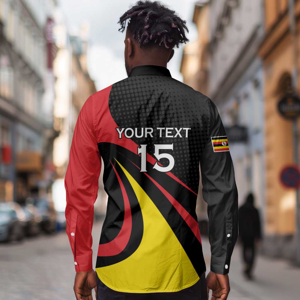 Jamhuri ya Uganda Rugby Custom Long Sleeve Button Shirt With Black Crowned Crane Mascot