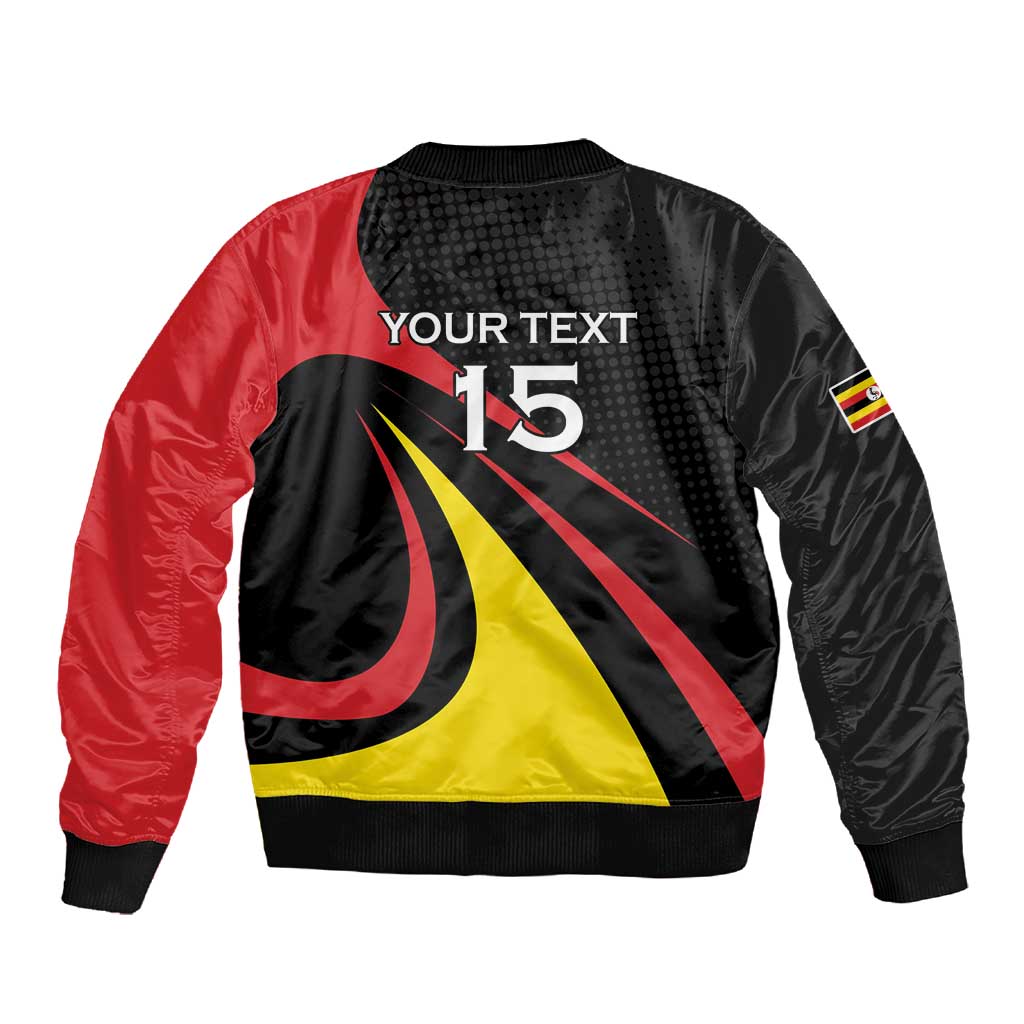 Jamhuri ya Uganda Rugby Custom Sleeve Zip Bomber Jacket With Black Crowned Crane Mascot