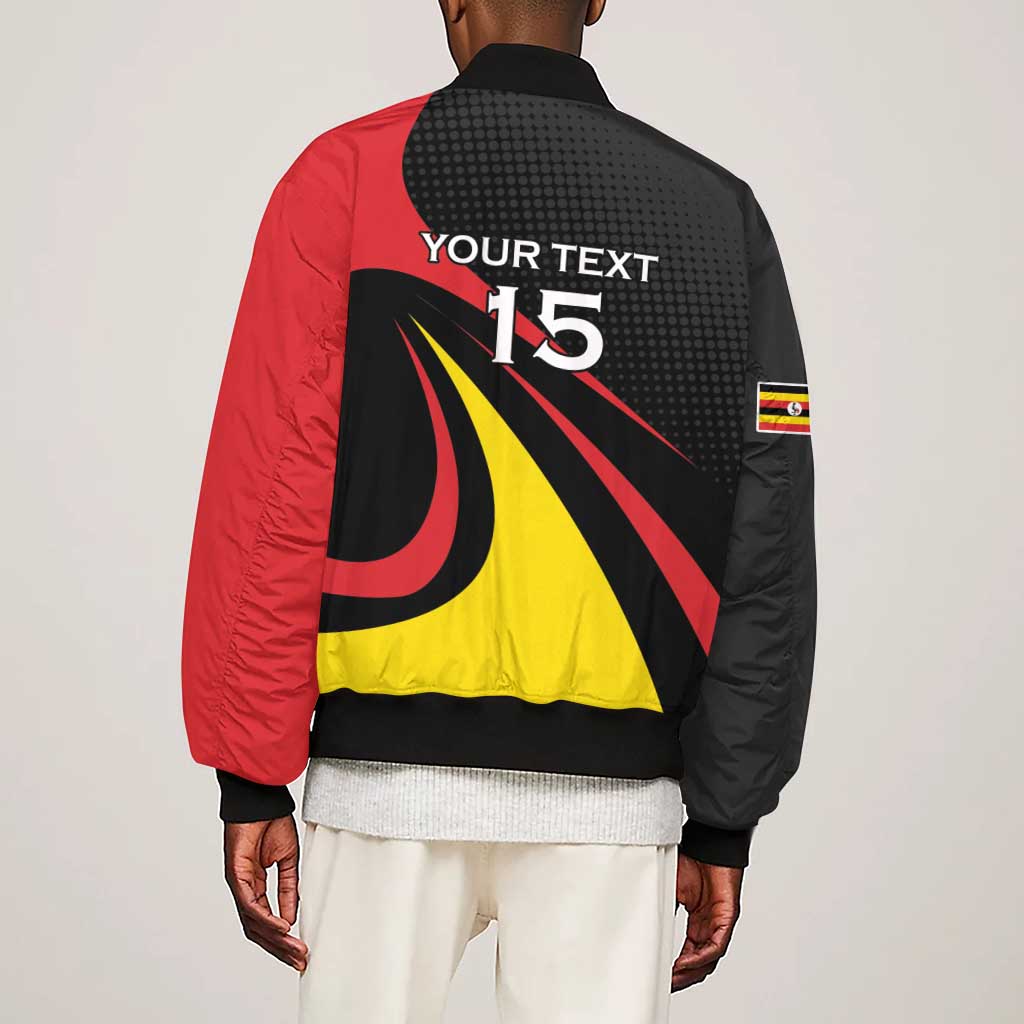 Jamhuri ya Uganda Rugby Custom Sleeve Zip Bomber Jacket With Black Crowned Crane Mascot