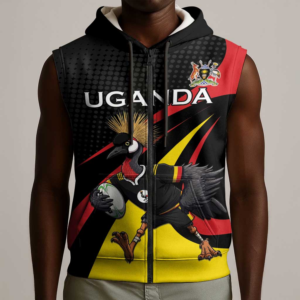 Jamhuri ya Uganda Rugby Custom Sleeveless Zip Hoodie With Black Crowned Crane Mascot - African Pride